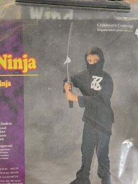 Kids Black Ninja Halloween Costume - Classic Children's Outfit, Med. 8-10 NIP, D